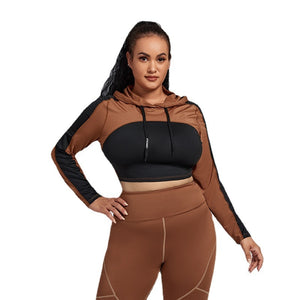 Women's Miecin Plus Size Crop Top Patchwork Hooded Sports Top