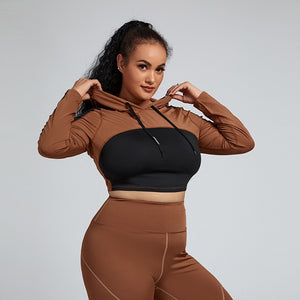 Women's Miecin Plus Size Crop Top Patchwork Hooded Sports Top