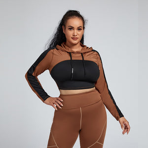 Women's Miecin Plus Size Crop Top Patchwork Hooded Sports Top