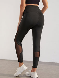 Women's Miecin Black Patchwork Mesh Maternity Leggings