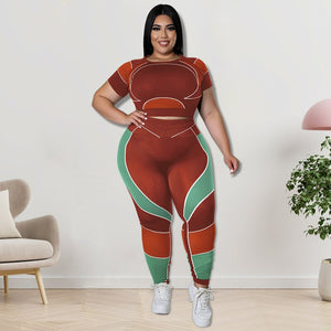 Womens Miecin Plus Size Two-Tone Tracksuit