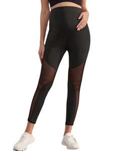 Women's Miecin Black Patchwork Mesh Maternity Leggings