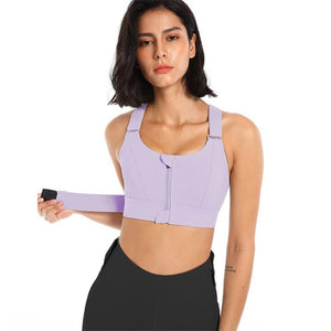 Women's Miecin Adjustable Strap Sports Bra with Front Zipper